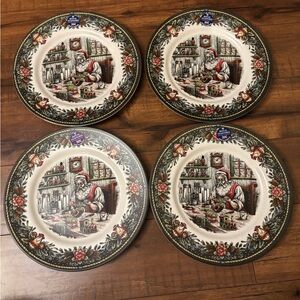 royal stafford set 4 santa’s workshop dinner plates